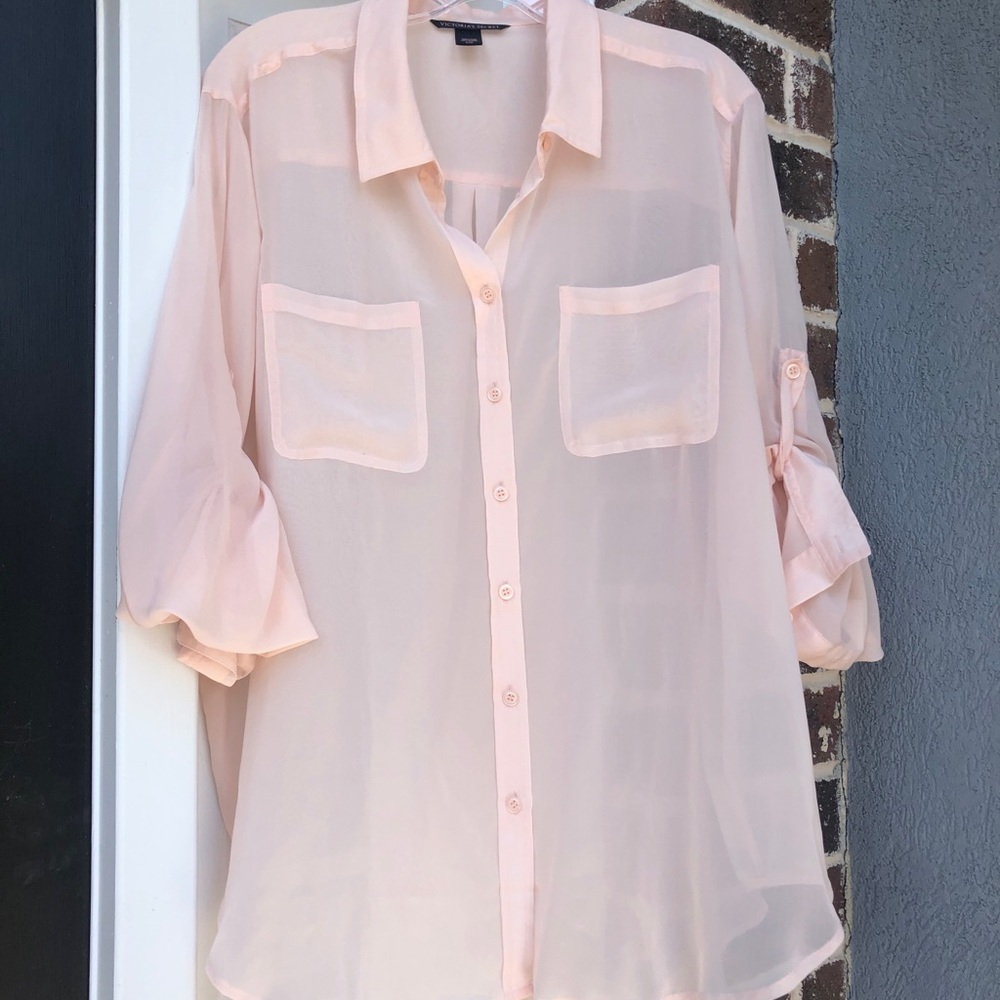 Peach cuffed short sleeve shirt